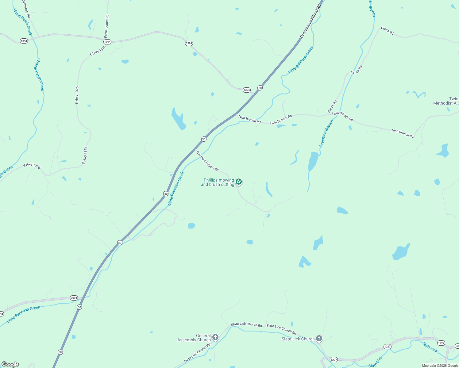 map of restaurants, bars, coffee shops, grocery stores, and more near 135 Freeman Branch Road in East Bernstadt
