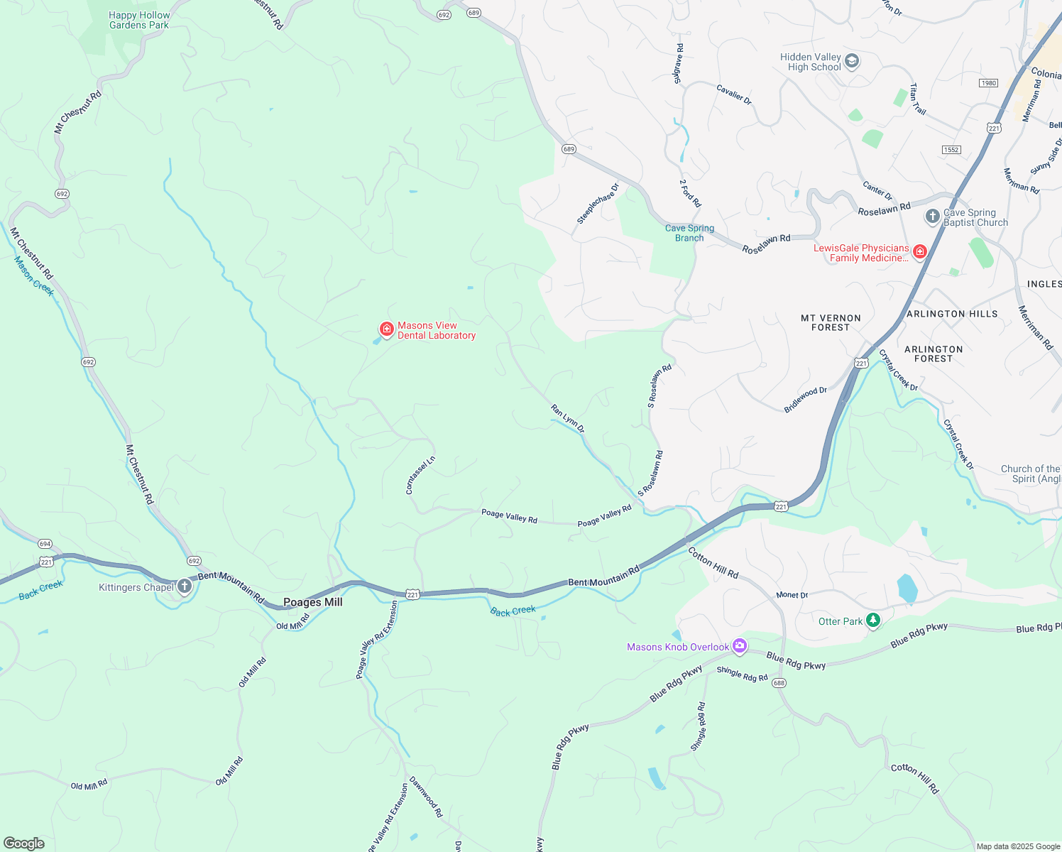 map of restaurants, bars, coffee shops, grocery stores, and more near 6148 Ran Lynn Drive in Roanoke