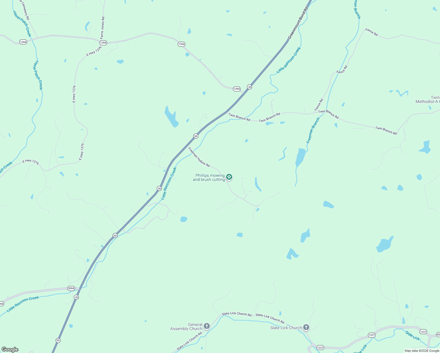 map of restaurants, bars, coffee shops, grocery stores, and more near 135 Freeman Branch Road in East Bernstadt