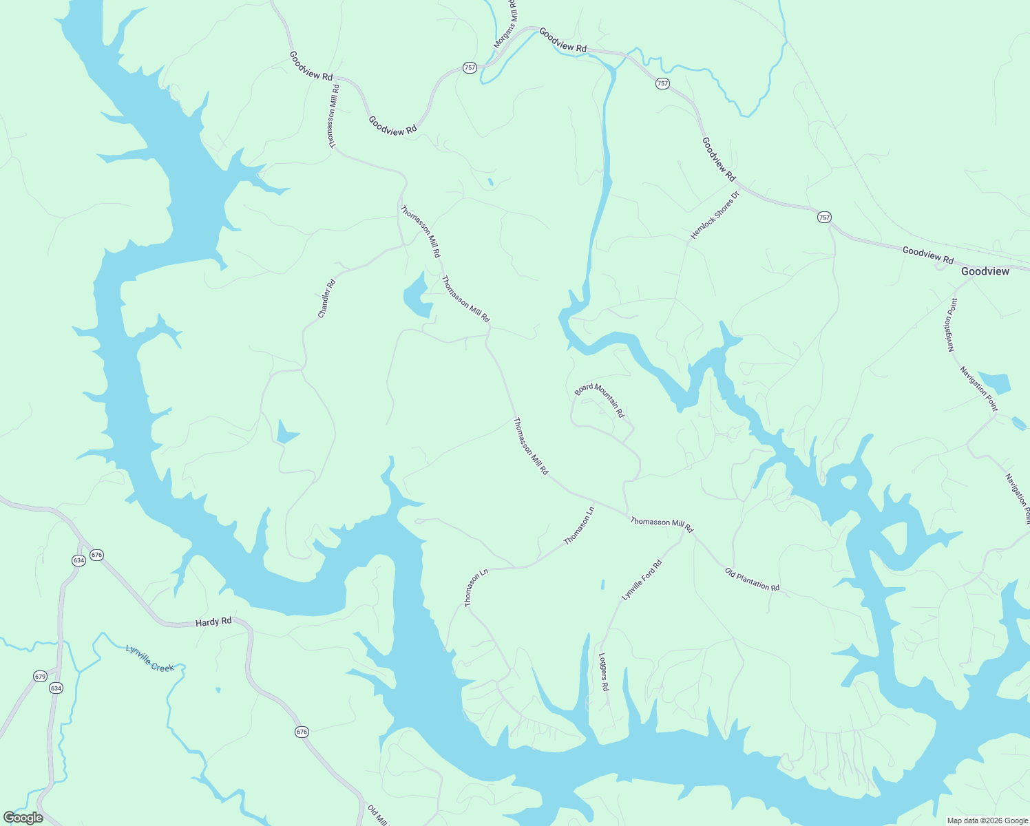 map of restaurants, bars, coffee shops, grocery stores, and more near 2474 Thomasson Mill Road in Goodview