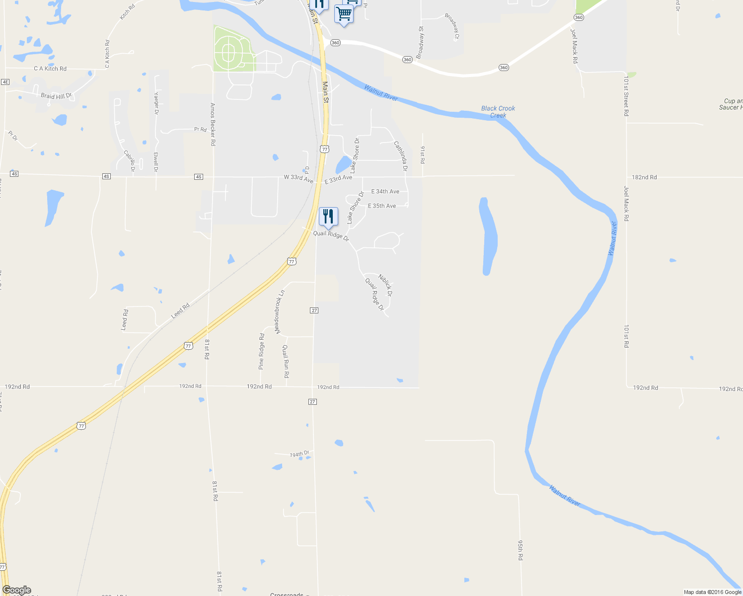 map of restaurants, bars, coffee shops, grocery stores, and more near 4217 Quail Ridge Drive in Winfield