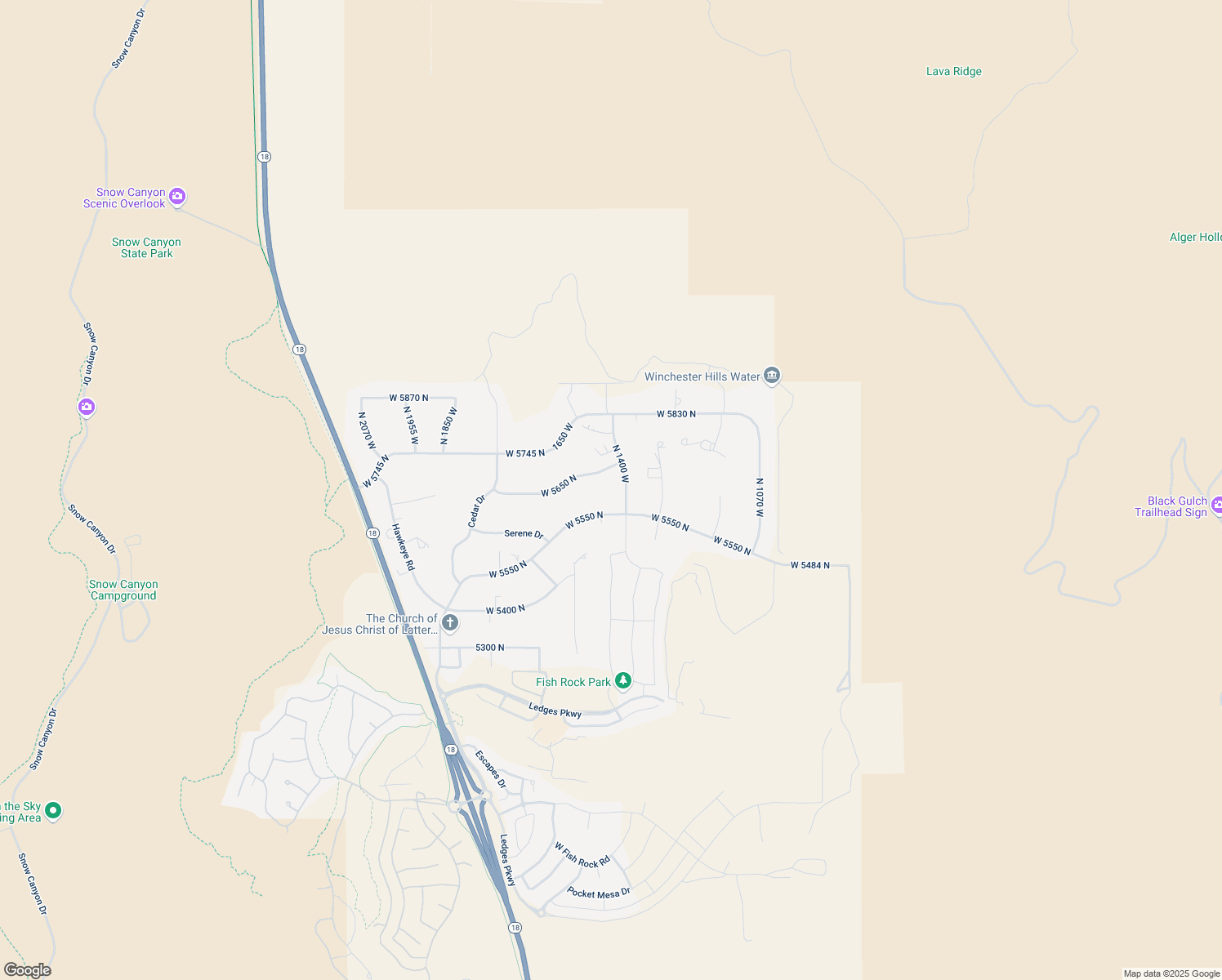 map of restaurants, bars, coffee shops, grocery stores, and more near 5655 N 1400 W in St George