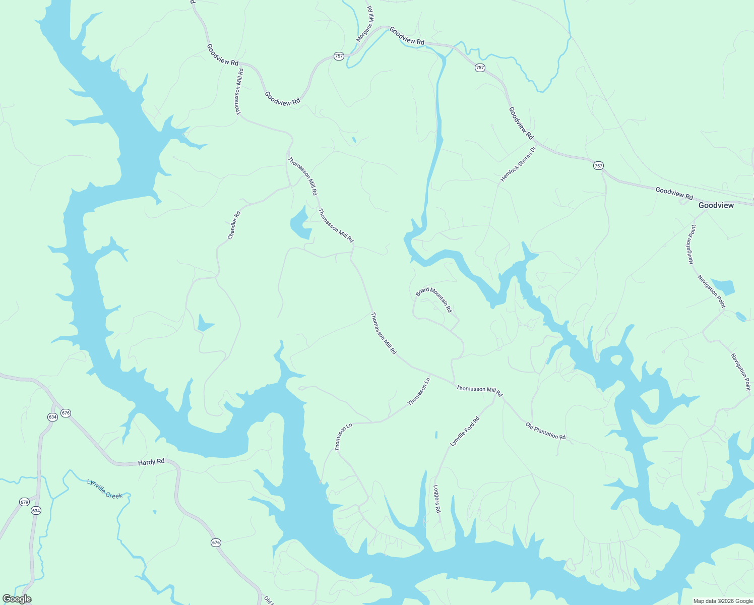 map of restaurants, bars, coffee shops, grocery stores, and more near 2474 Thomasson Mill Road in Goodview