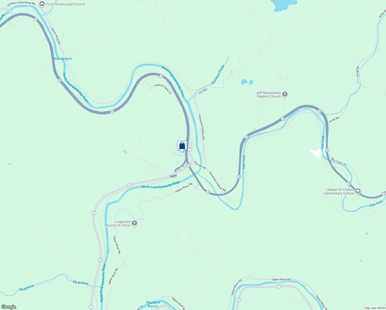 map of restaurants, bars, coffee shops, grocery stores, and more near 150 Kentucky 7 in Jeff