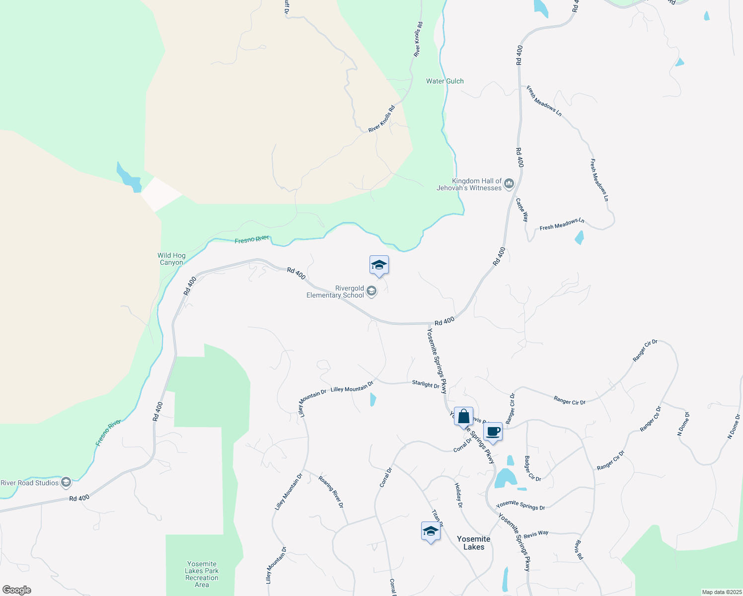 map of restaurants, bars, coffee shops, grocery stores, and more near 31800 Road 400 in Coarsegold