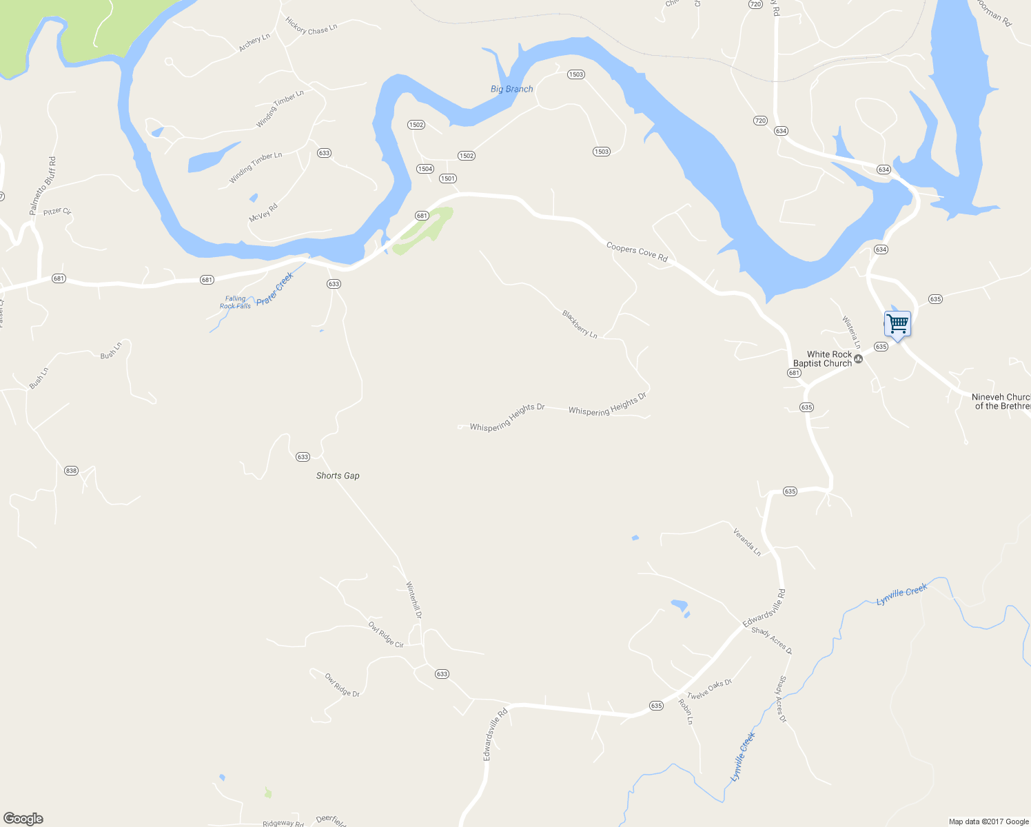 map of restaurants, bars, coffee shops, grocery stores, and more near 1155 Whispering Heights Road in Hardy