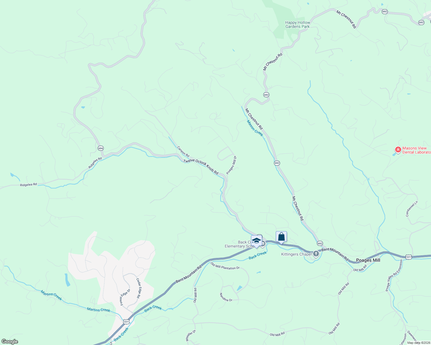 map of restaurants, bars, coffee shops, grocery stores, and more near 5784 Twelve Oclock Knob Road in Roanoke