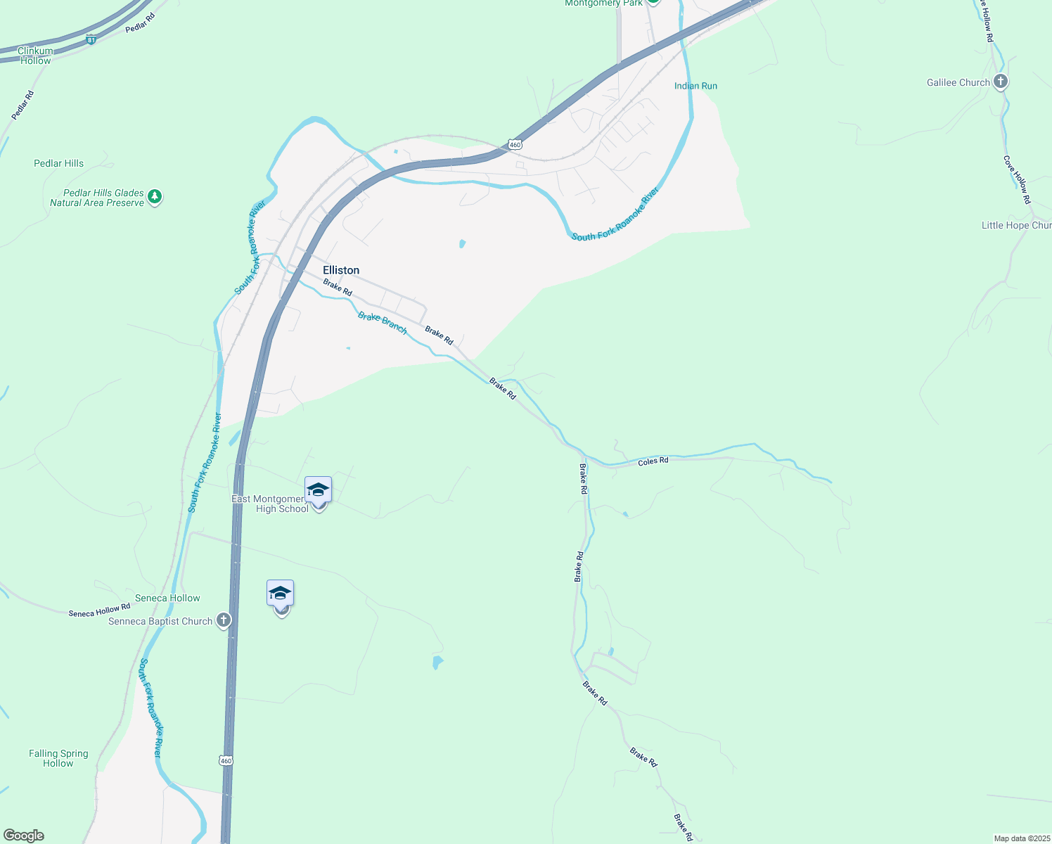 map of restaurants, bars, coffee shops, grocery stores, and more near 559 Brake Road in Elliston