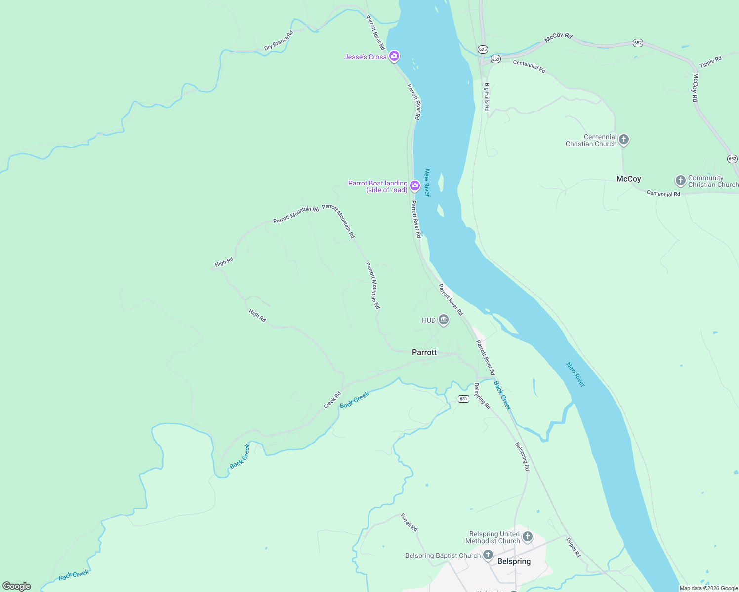 map of restaurants, bars, coffee shops, grocery stores, and more near 6308 Parrott Mountain Road in Parrott