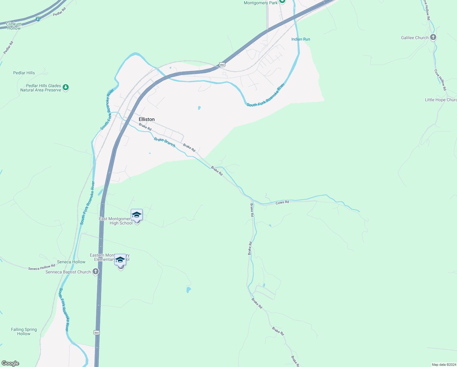 map of restaurants, bars, coffee shops, grocery stores, and more near 559 Brake Road in Elliston