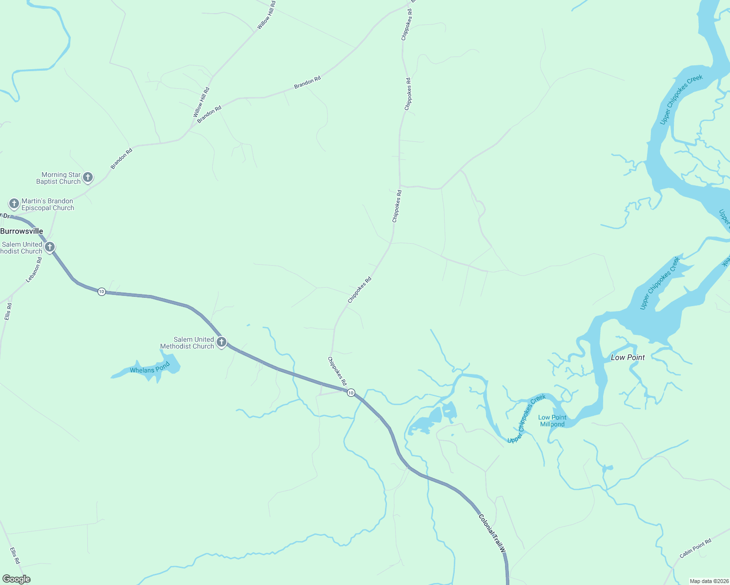 map of restaurants, bars, coffee shops, grocery stores, and more near 7511 Chippokes Road in Spring Grove