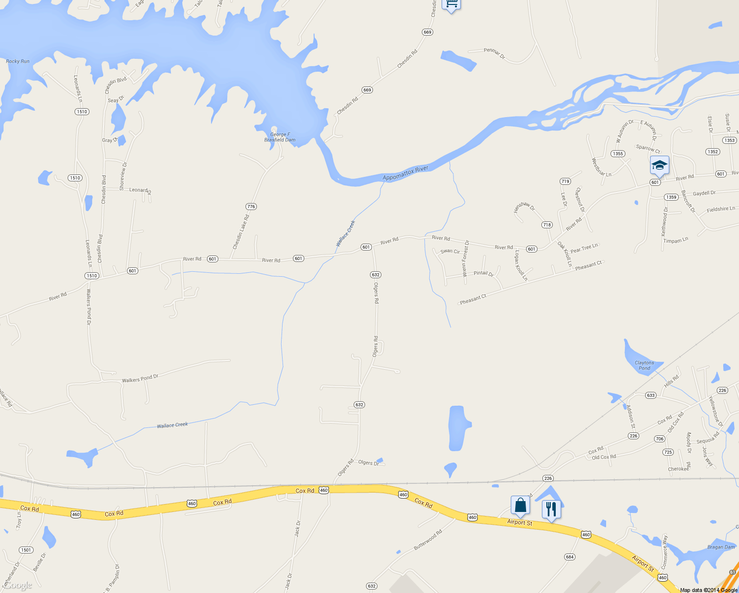 map of restaurants, bars, coffee shops, grocery stores, and more near 4600 Olgers Road in Sutherland