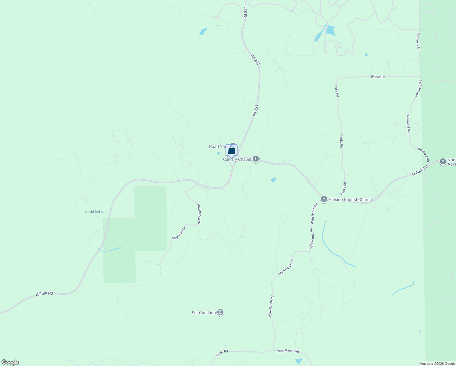 map of restaurants, bars, coffee shops, grocery stores, and more near North Fork Road in North Fork