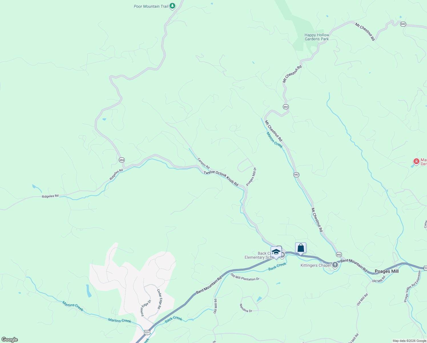 map of restaurants, bars, coffee shops, grocery stores, and more near 5701 Twelve Oclock Knob Road in Roanoke