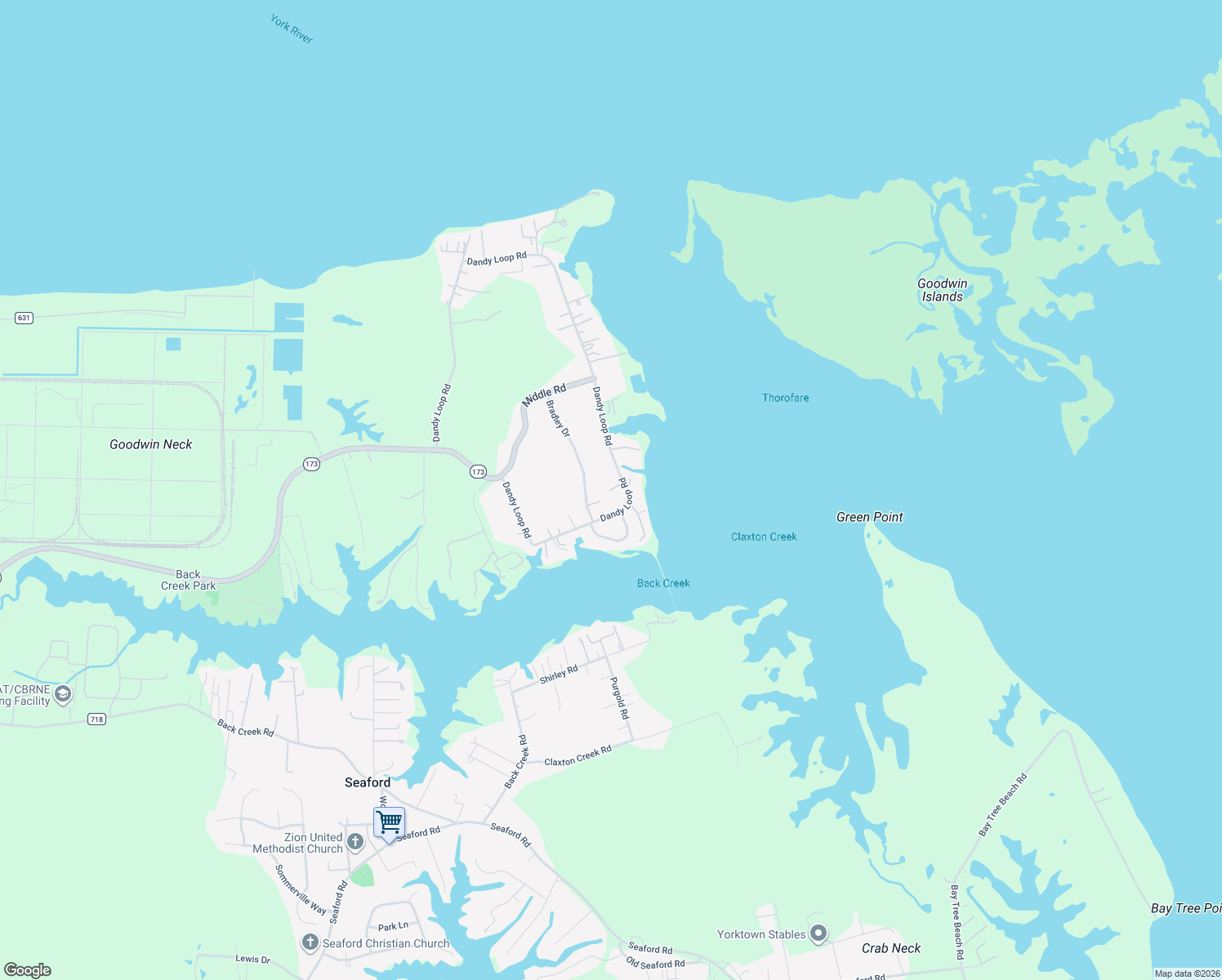 map of restaurants, bars, coffee shops, grocery stores, and more near 701 Dandy Loop Road in Yorktown