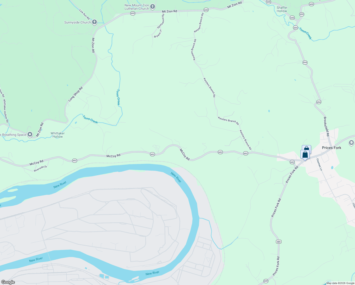 map of restaurants, bars, coffee shops, grocery stores, and more near 3874 McCoy Road in Blacksburg
