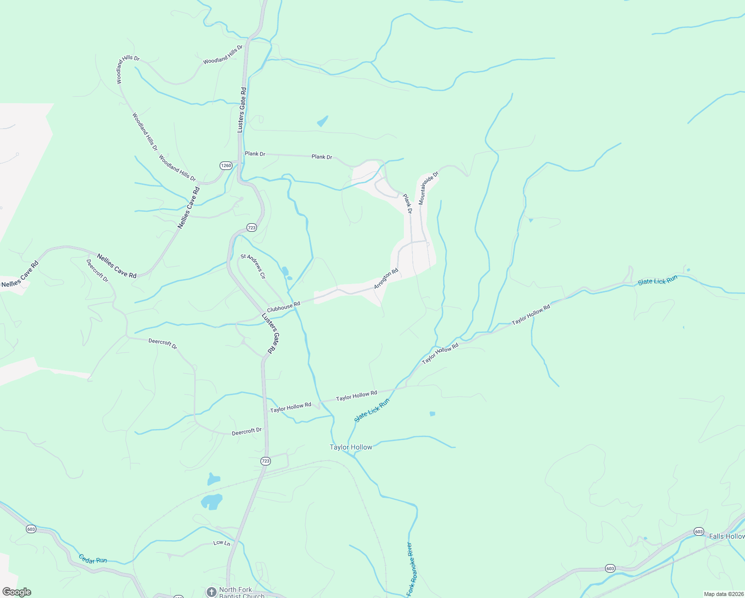 map of restaurants, bars, coffee shops, grocery stores, and more near 1077 Arrington Road in Blacksburg