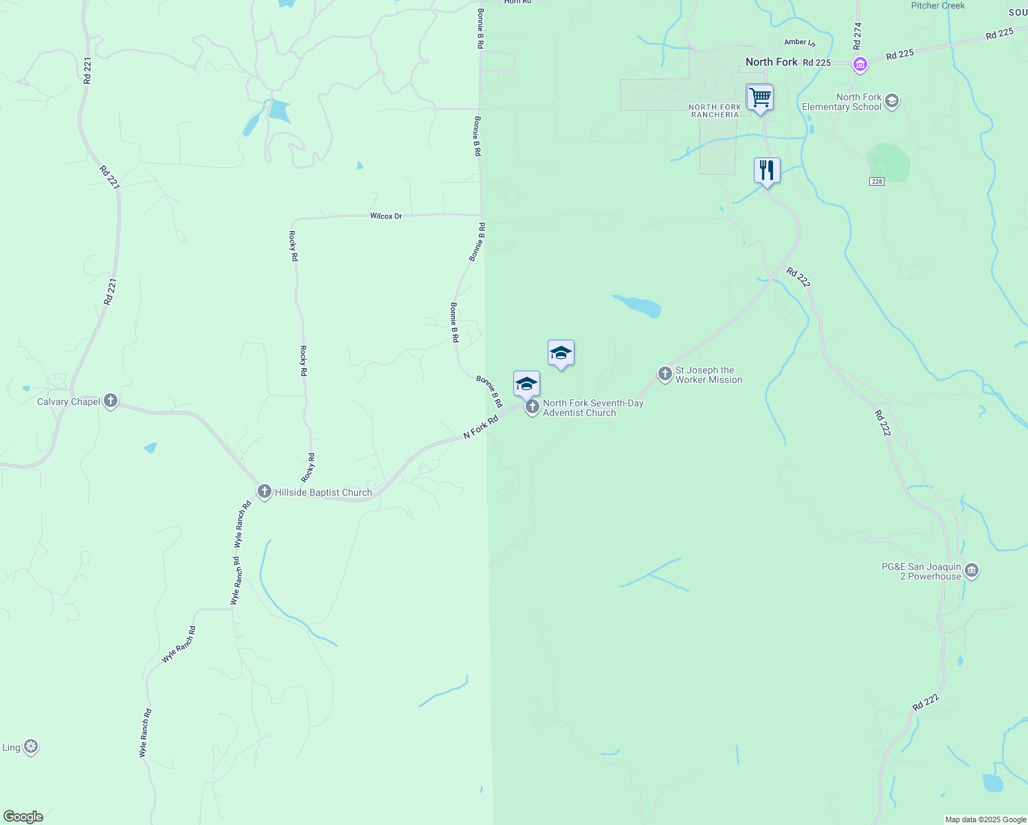 map of restaurants, bars, coffee shops, grocery stores, and more near 56150 Road 200 in North Fork