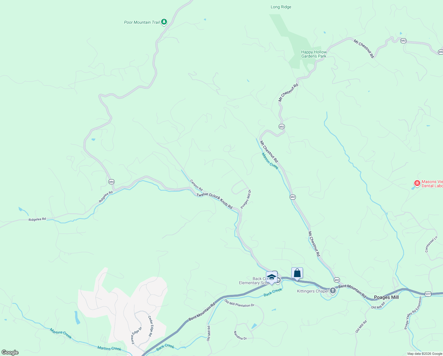 map of restaurants, bars, coffee shops, grocery stores, and more near 6699 Leffler Ln in Roanoke