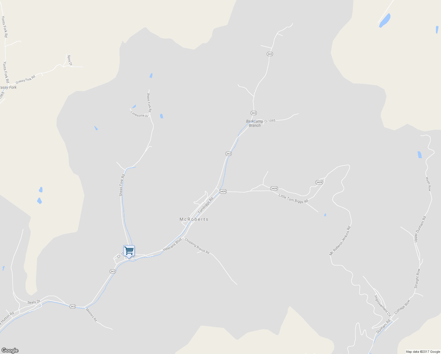 map of restaurants, bars, coffee shops, grocery stores, and more near State Highway 343 in McRoberts