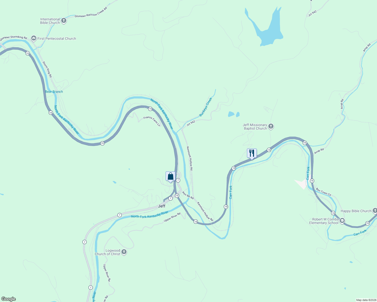 map of restaurants, bars, coffee shops, grocery stores, and more near Kenmont Hollow Road in Jeff