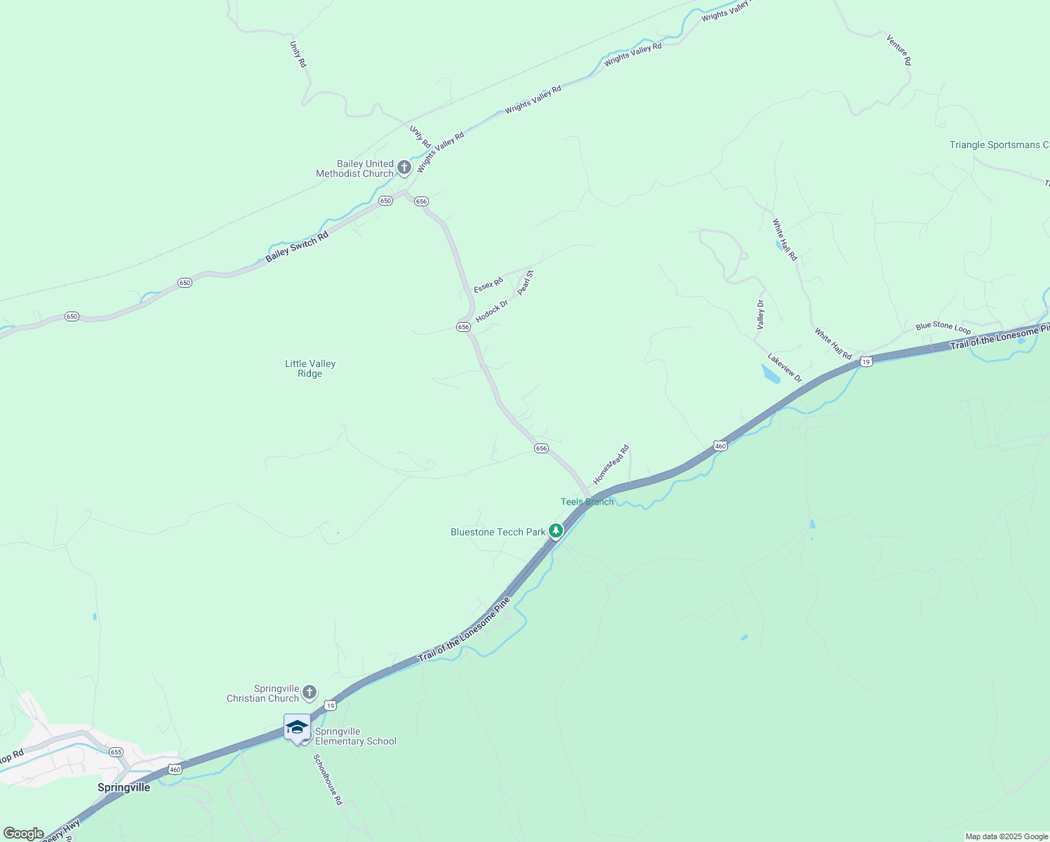 map of restaurants, bars, coffee shops, grocery stores, and more near Lansing Drive in Bluefield