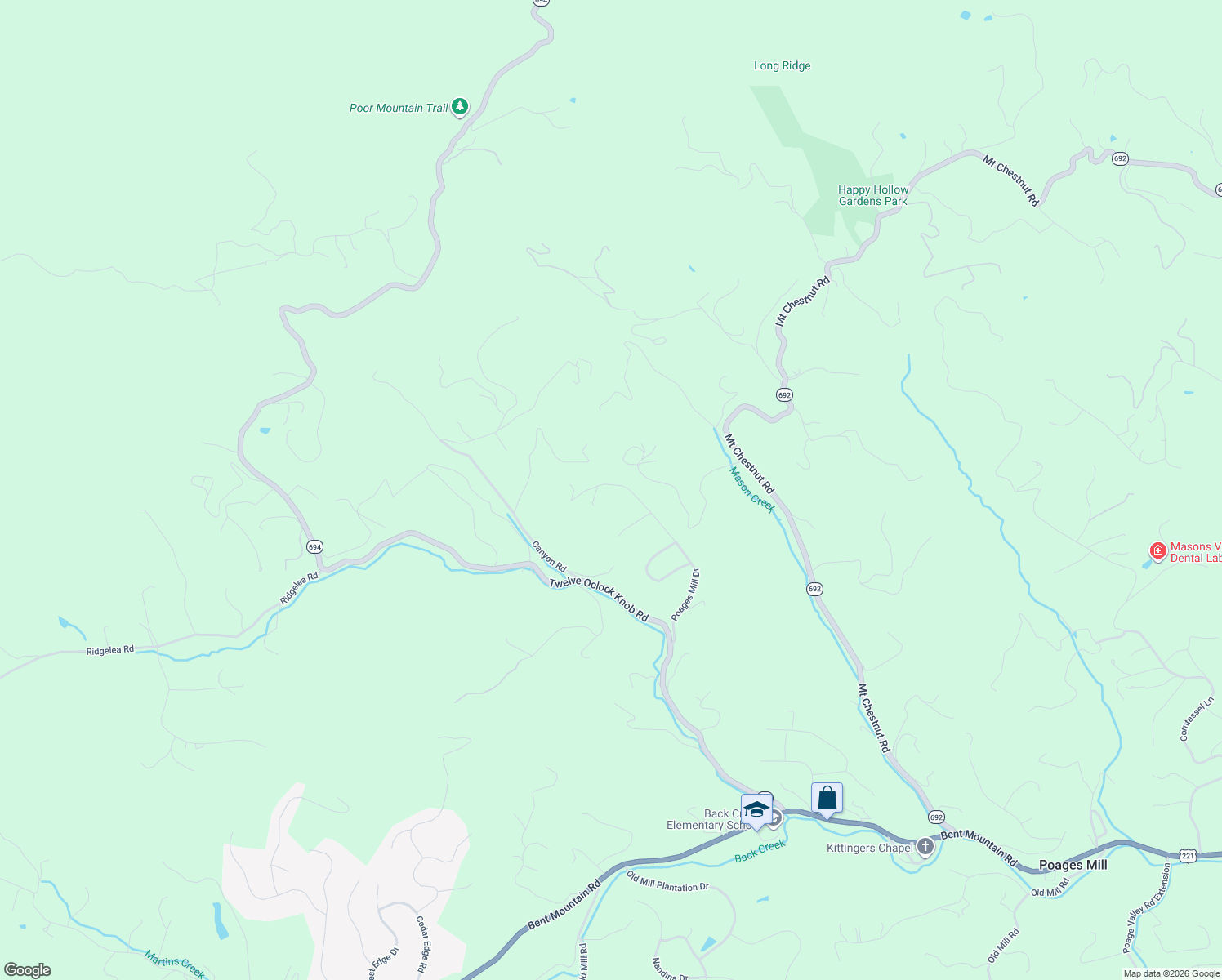 map of restaurants, bars, coffee shops, grocery stores, and more near 6670 Poages Mill Drive in Roanoke