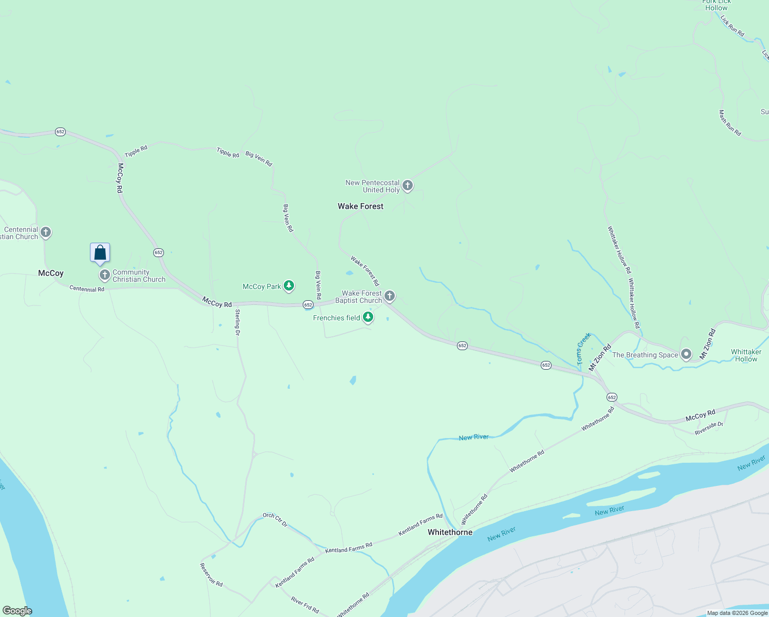 map of restaurants, bars, coffee shops, grocery stores, and more near 5360-5370 McCoy Road in Blacksburg