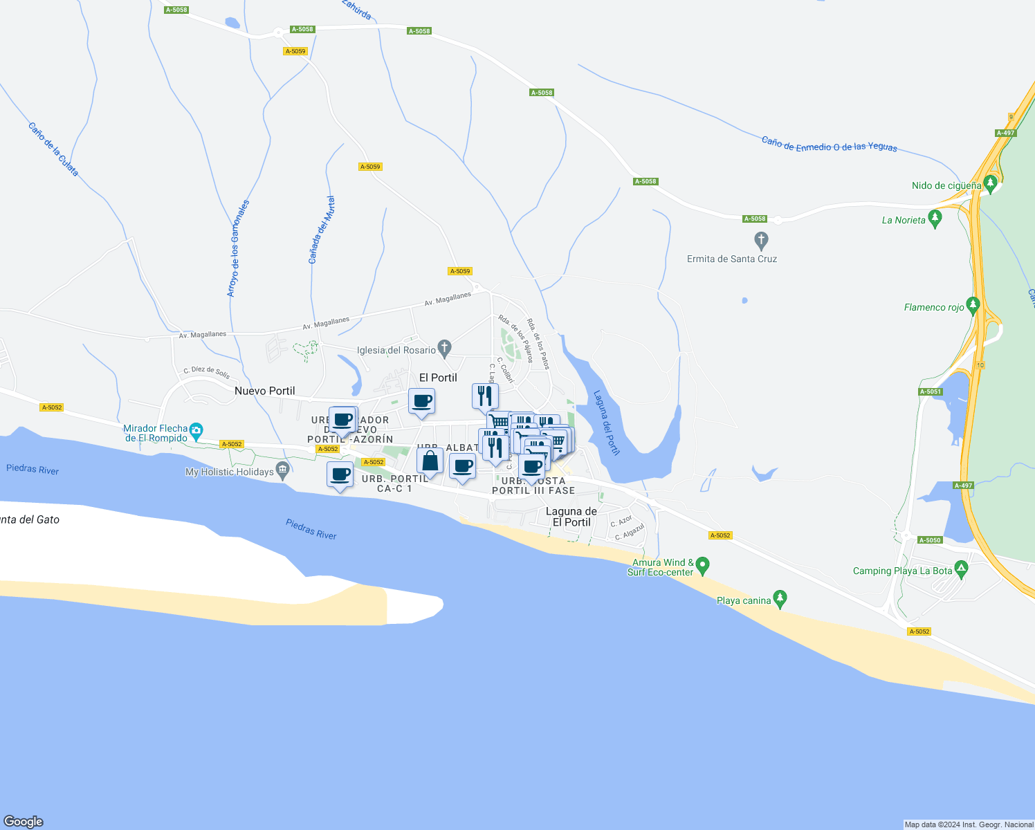map of restaurants, bars, coffee shops, grocery stores, and more near 1 Calle Mariposa in El Portil