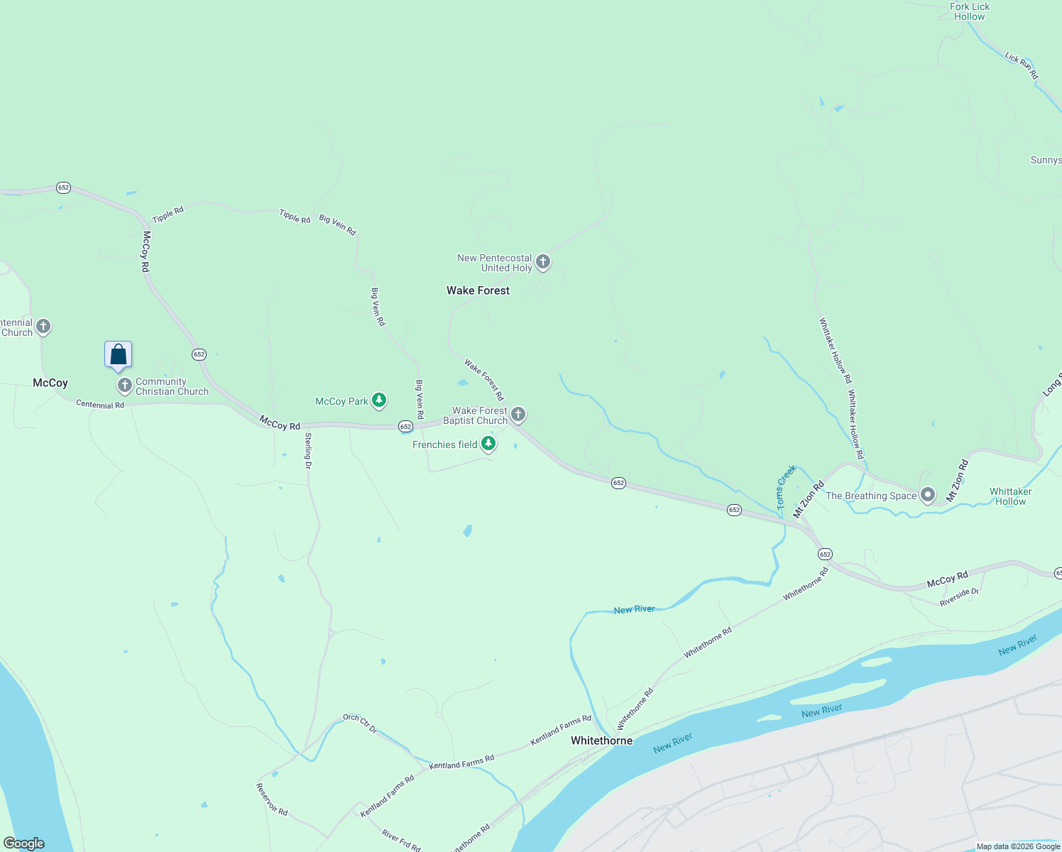 map of restaurants, bars, coffee shops, grocery stores, and more near 5360-5370 McCoy Road in Blacksburg