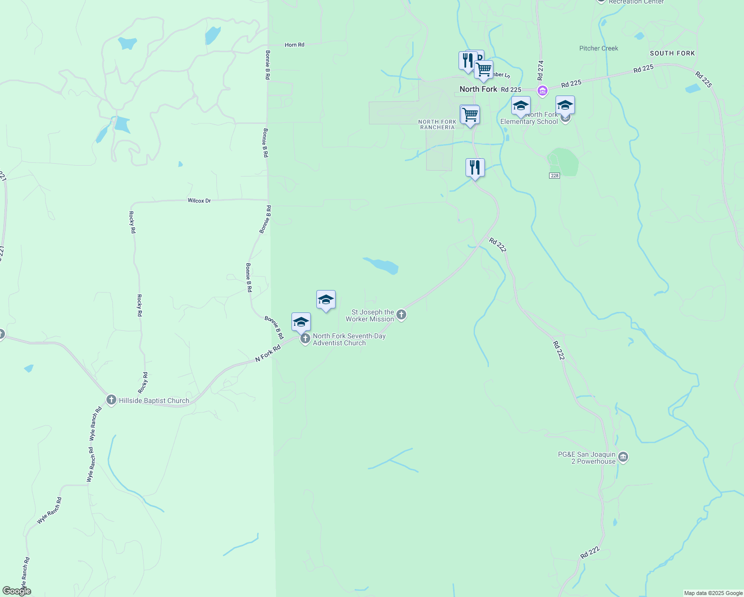 map of restaurants, bars, coffee shops, grocery stores, and more near 32151 Tahoot Drive in North Fork
