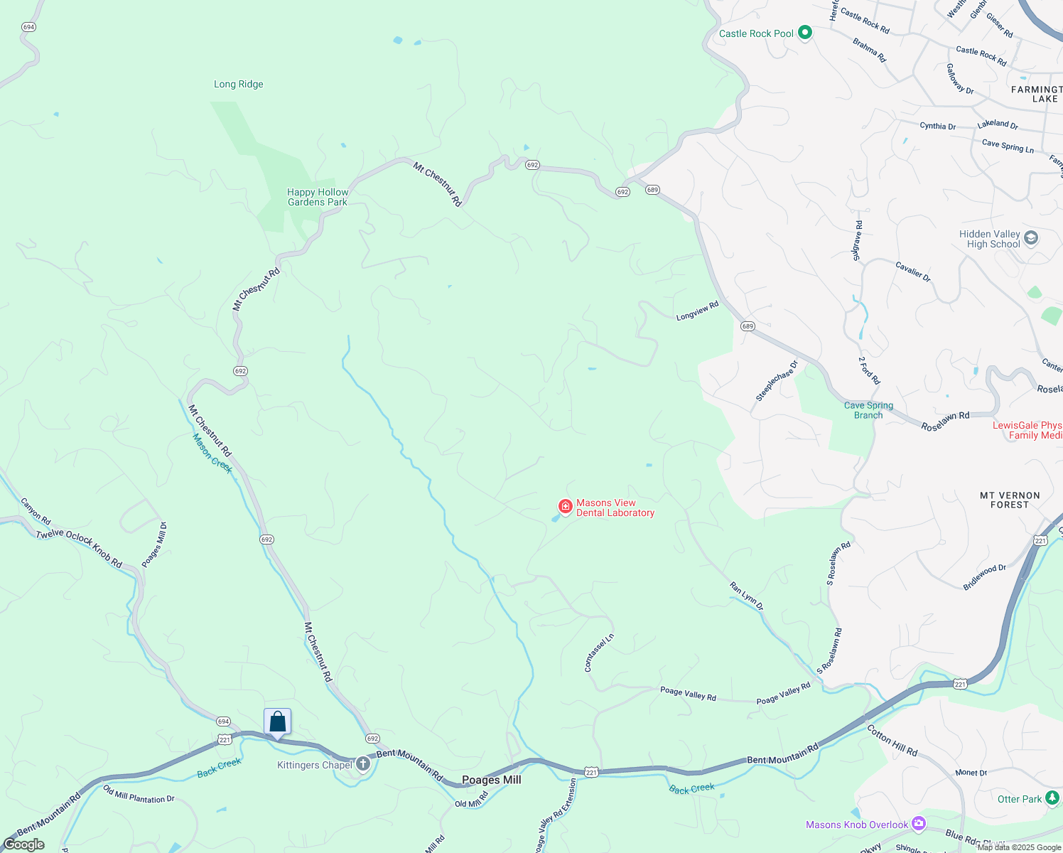 map of restaurants, bars, coffee shops, grocery stores, and more near 1526 Strawberry Mountain Dr in Roanoke