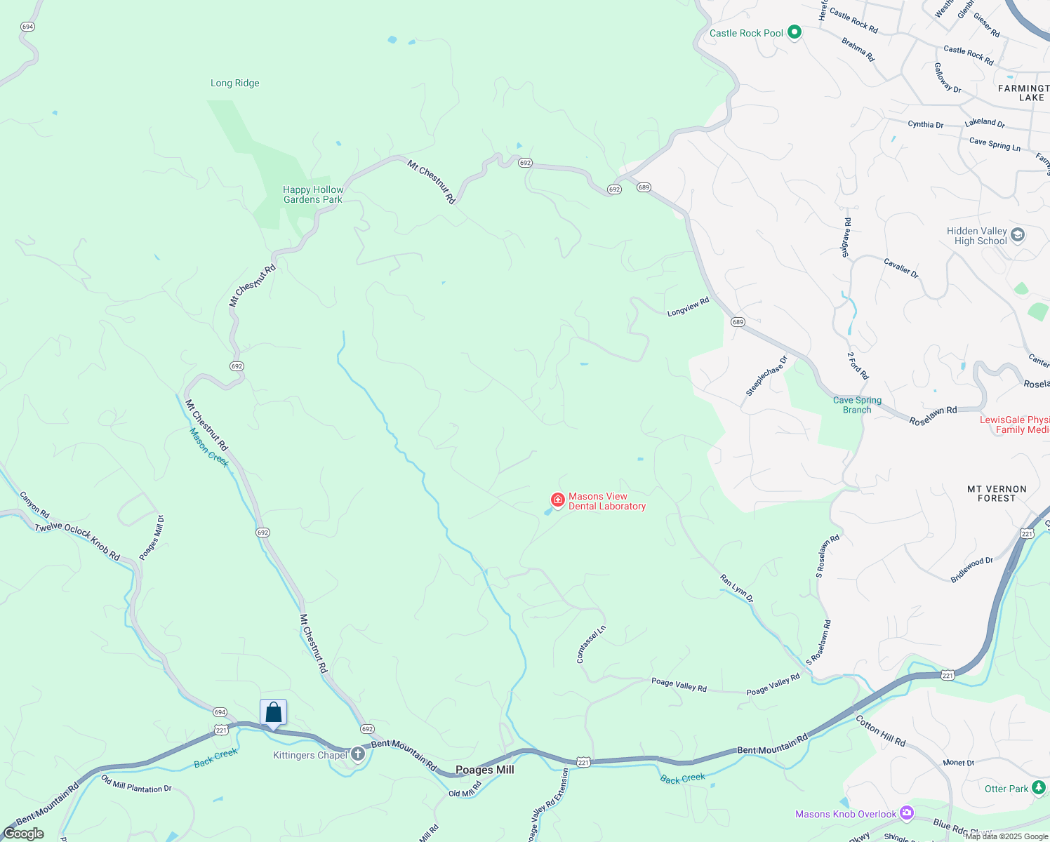 map of restaurants, bars, coffee shops, grocery stores, and more near 1526 Strawberry Mountain Dr in Roanoke