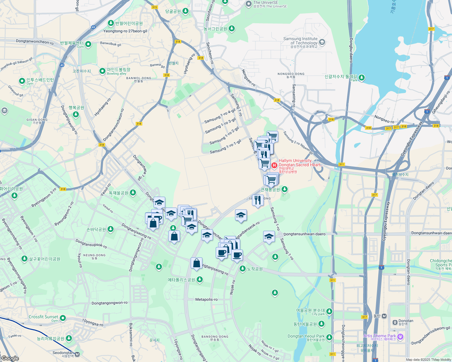 map of restaurants, bars, coffee shops, grocery stores, and more near in Hwaseong-si