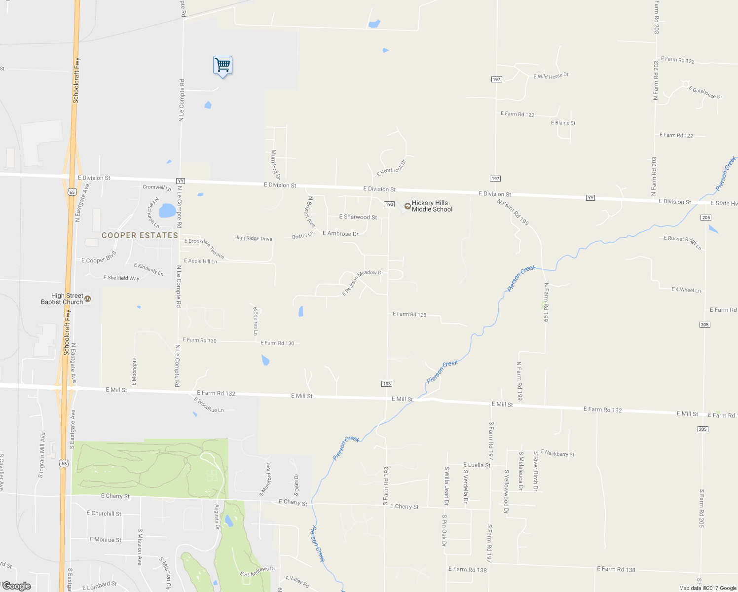 map of restaurants, bars, coffee shops, grocery stores, and more near 4570 East Fox Run Drive in Springfield