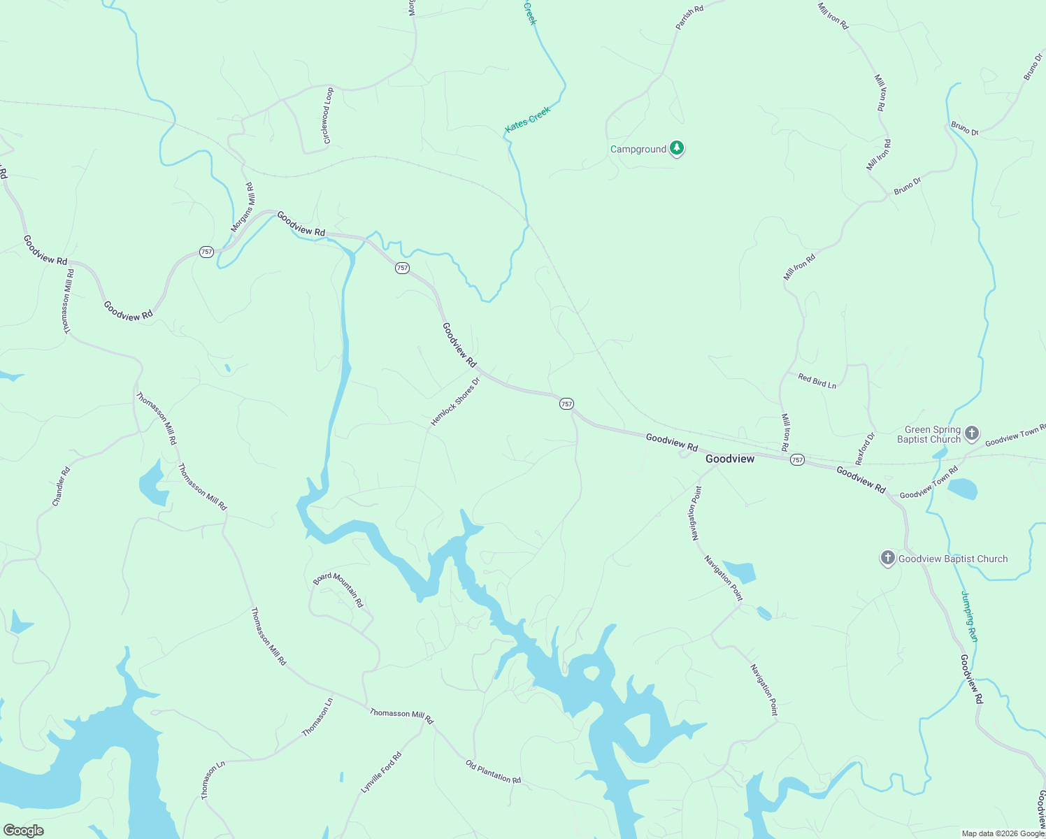 map of restaurants, bars, coffee shops, grocery stores, and more near 6857 Goodview Road in Goodview