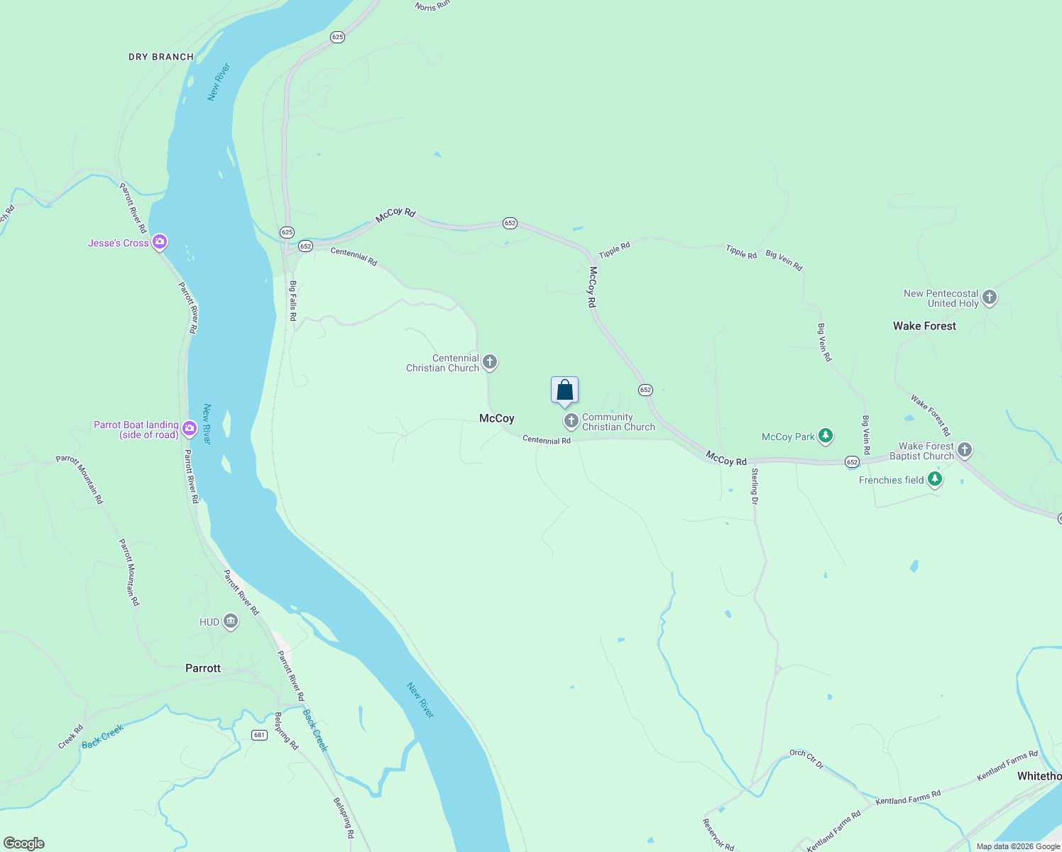 map of restaurants, bars, coffee shops, grocery stores, and more near 6110-6162 Centennial Road in Blacksburg