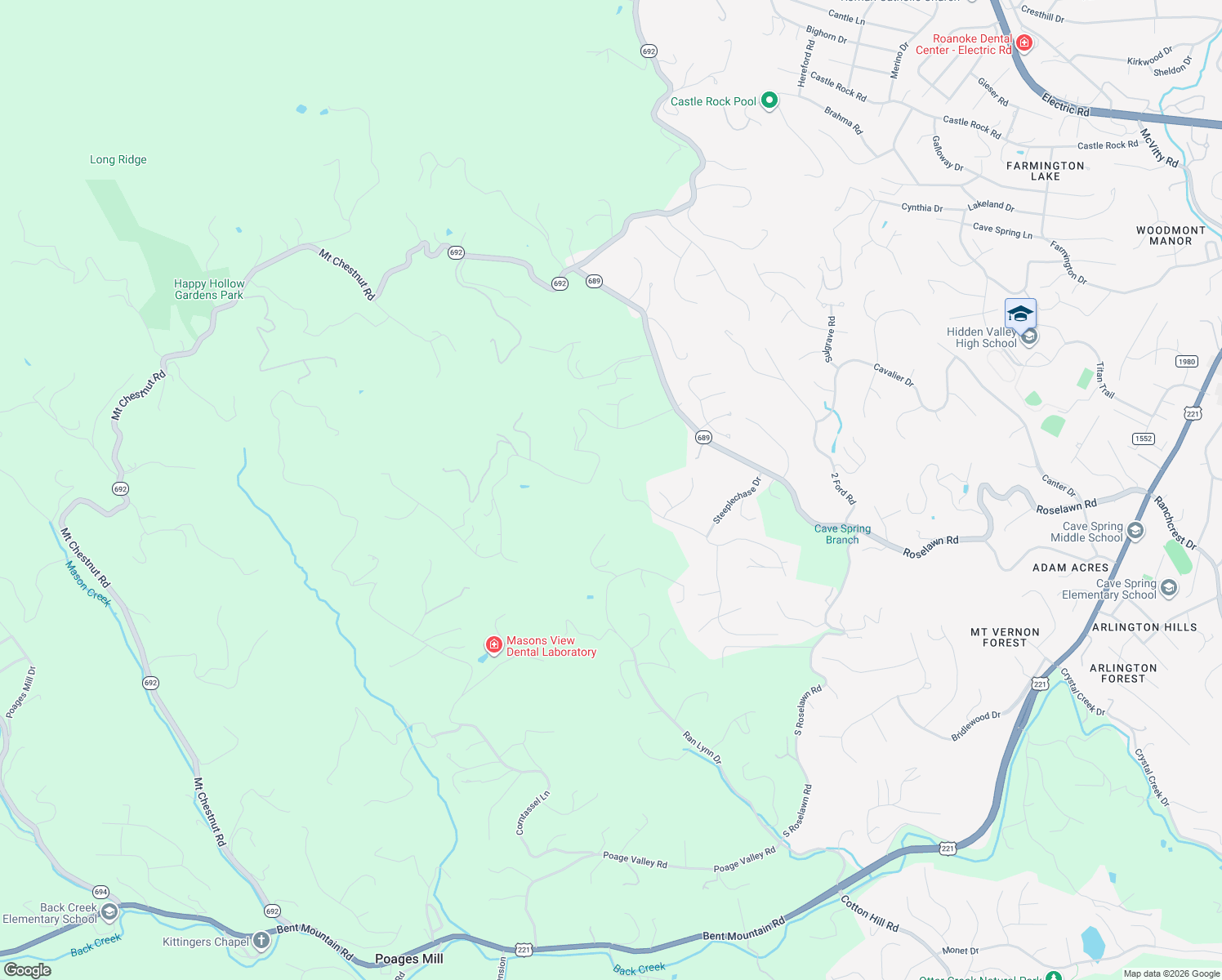 map of restaurants, bars, coffee shops, grocery stores, and more near 6260 Stratford Way in Roanoke