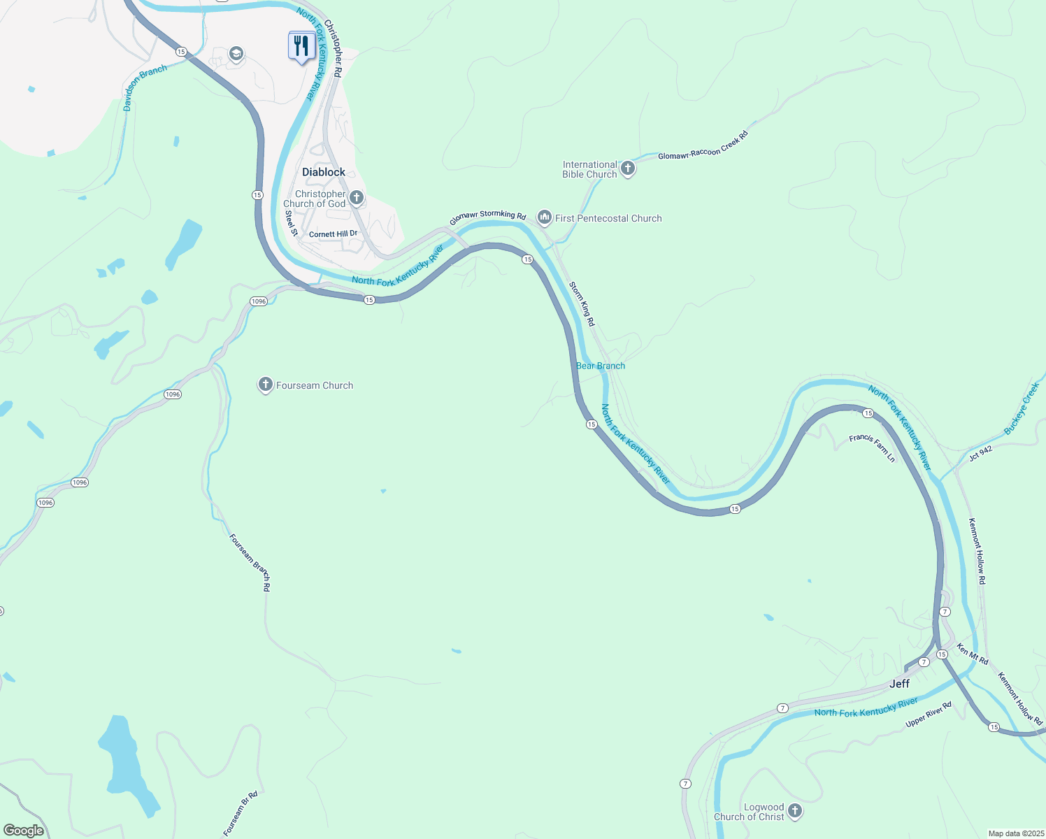 map of restaurants, bars, coffee shops, grocery stores, and more near 245 Boone Ledge Drive in Hazard