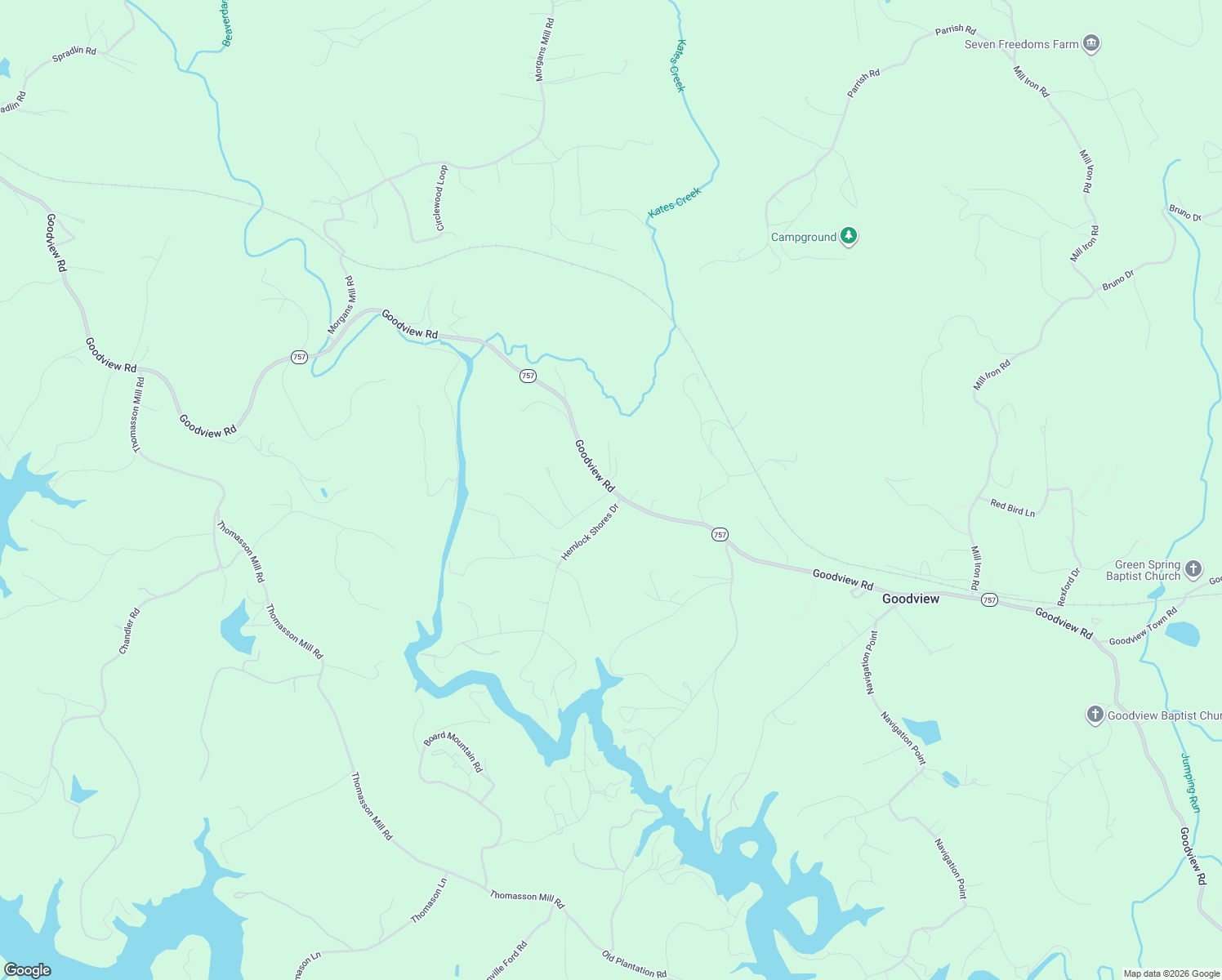 map of restaurants, bars, coffee shops, grocery stores, and more near 100 Ridge Drive in Goodview