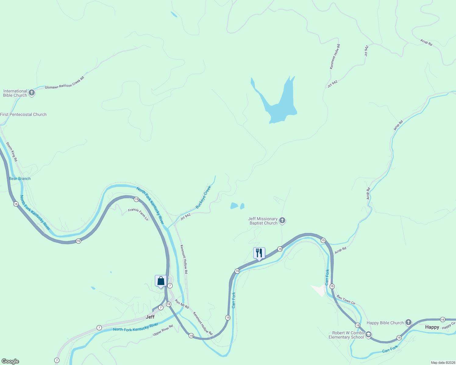 map of restaurants, bars, coffee shops, grocery stores, and more near Kenmont Hollow Road in Jeff