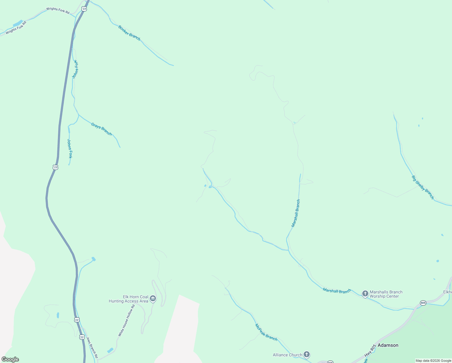 map of restaurants, bars, coffee shops, grocery stores, and more near 792 Left Fork Marshalls Bridge in Jenkins