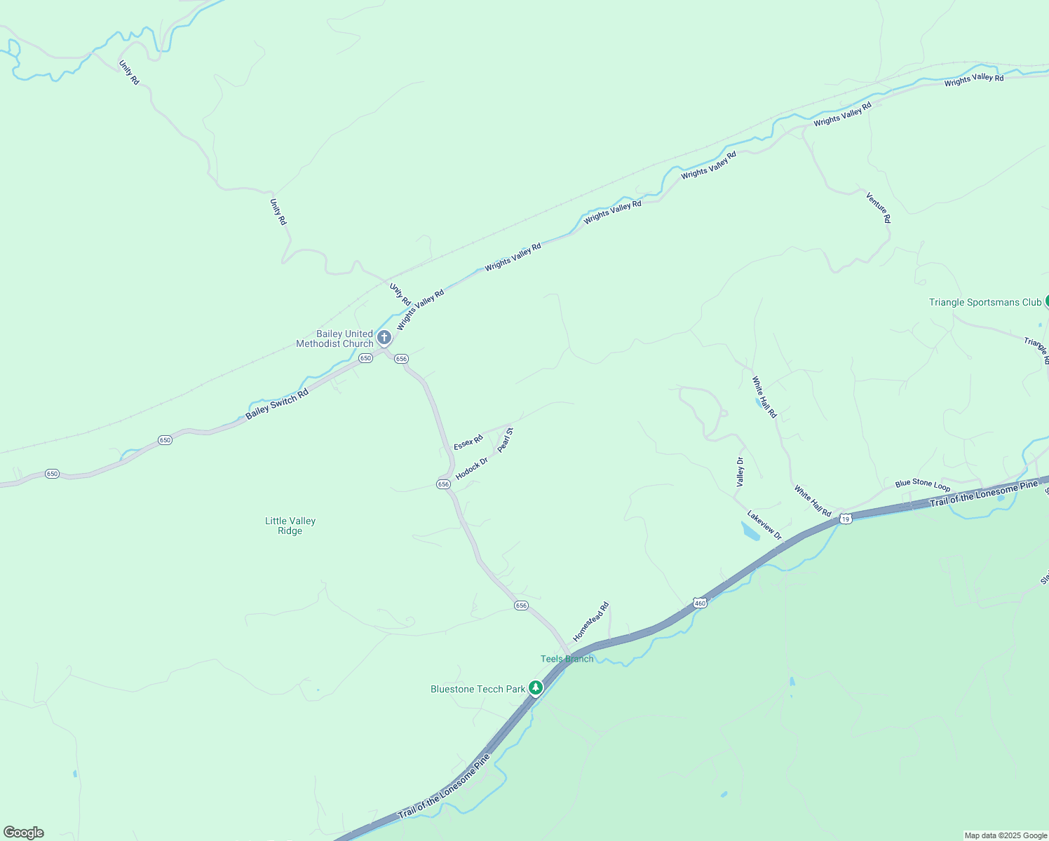 map of restaurants, bars, coffee shops, grocery stores, and more near 366 Essex Road in Bluefield