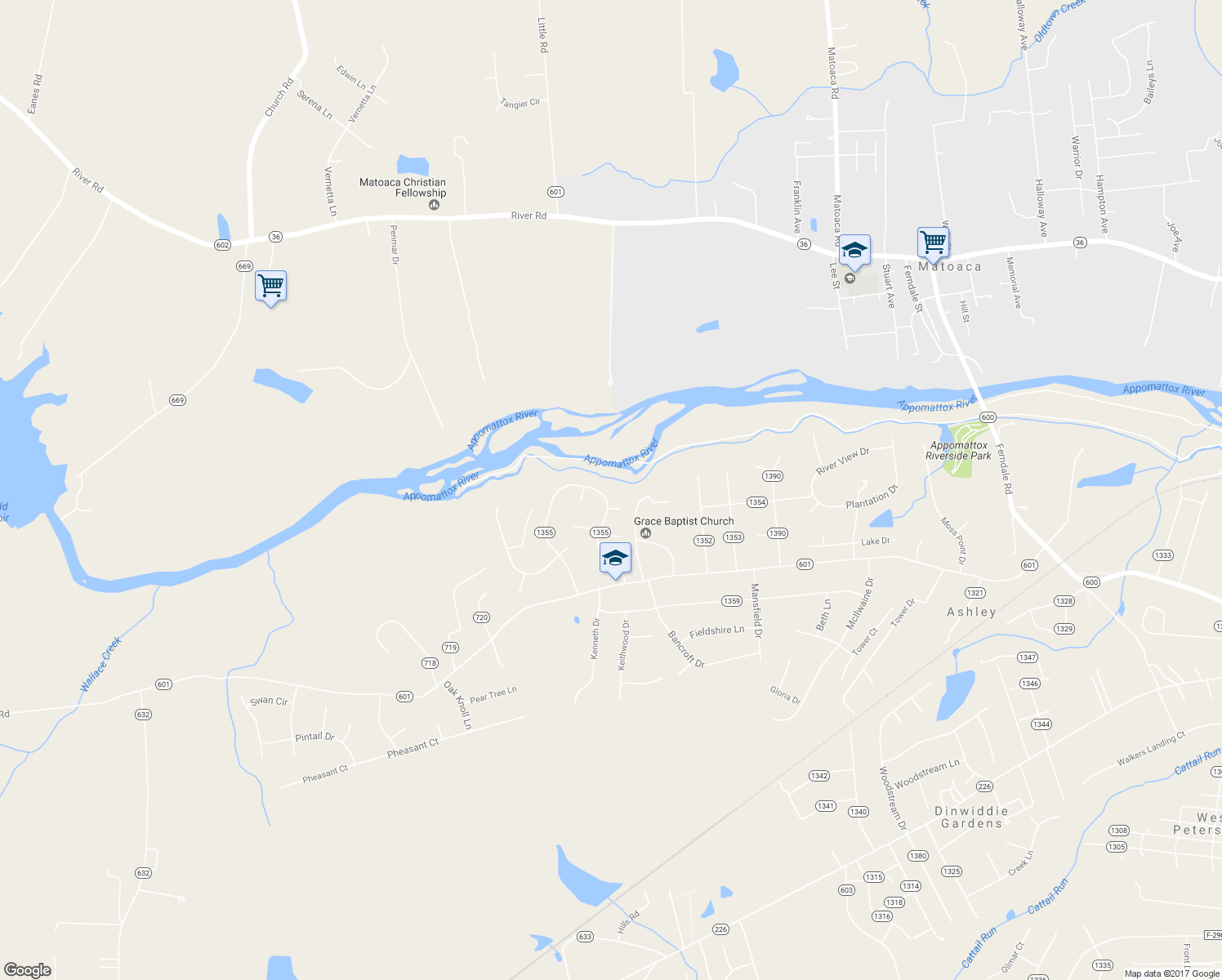 map of restaurants, bars, coffee shops, grocery stores, and more near 3713 East Autumn Drive in Petersburg