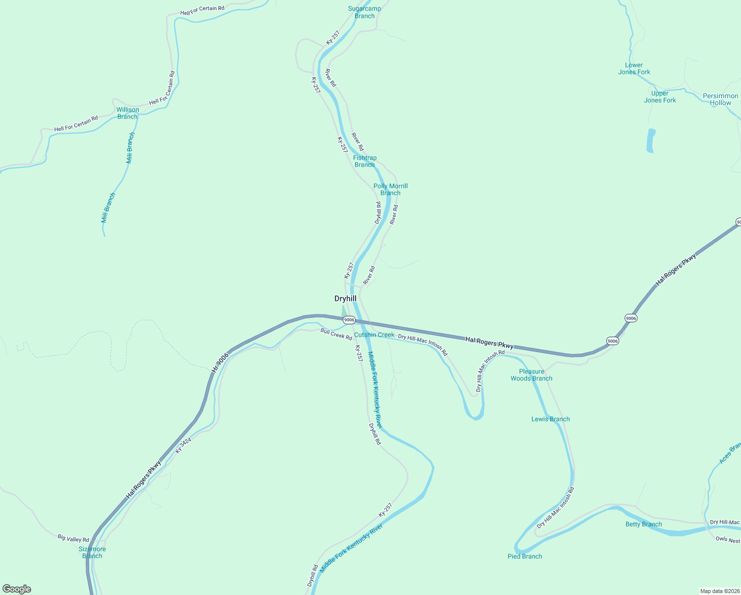 map of restaurants, bars, coffee shops, grocery stores, and more near River Road in Hyden