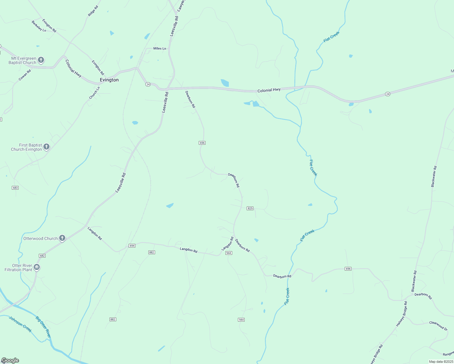 map of restaurants, bars, coffee shops, grocery stores, and more near 5562 Dearborn Road in Evington