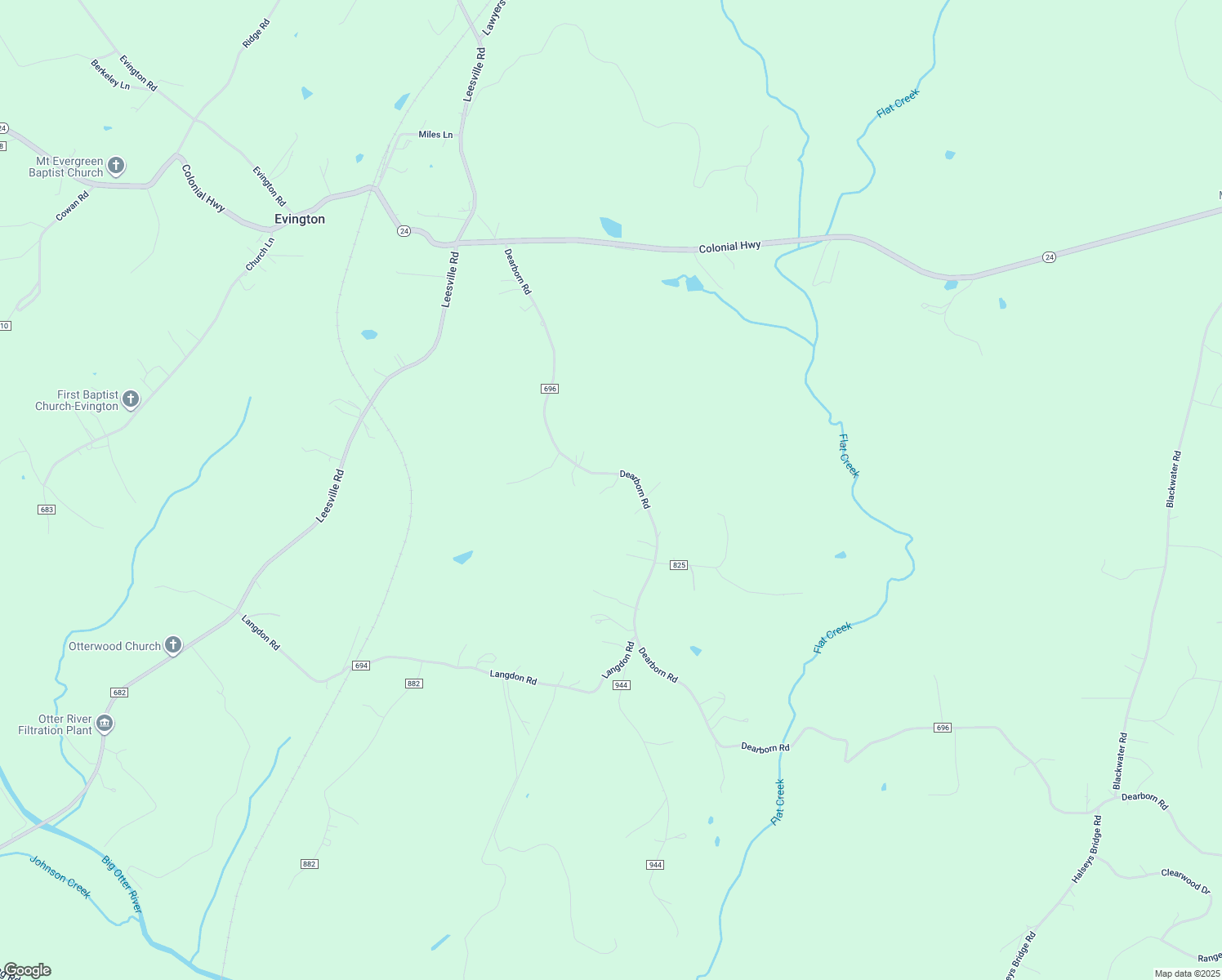 map of restaurants, bars, coffee shops, grocery stores, and more near 5562 Dearborn Road in Evington