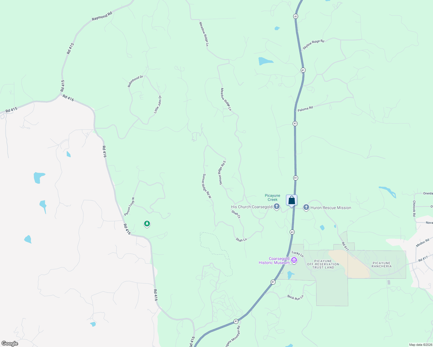 map of restaurants, bars, coffee shops, grocery stores, and more near 32618 Sunset Ridge Road East in Coarsegold