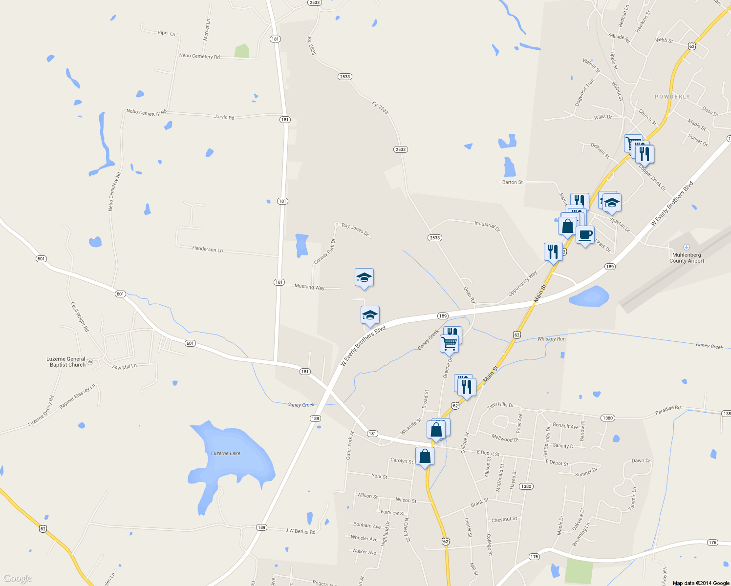 map of restaurants, bars, coffee shops, grocery stores, and more near 501 Robert L Draper Way in Greenville