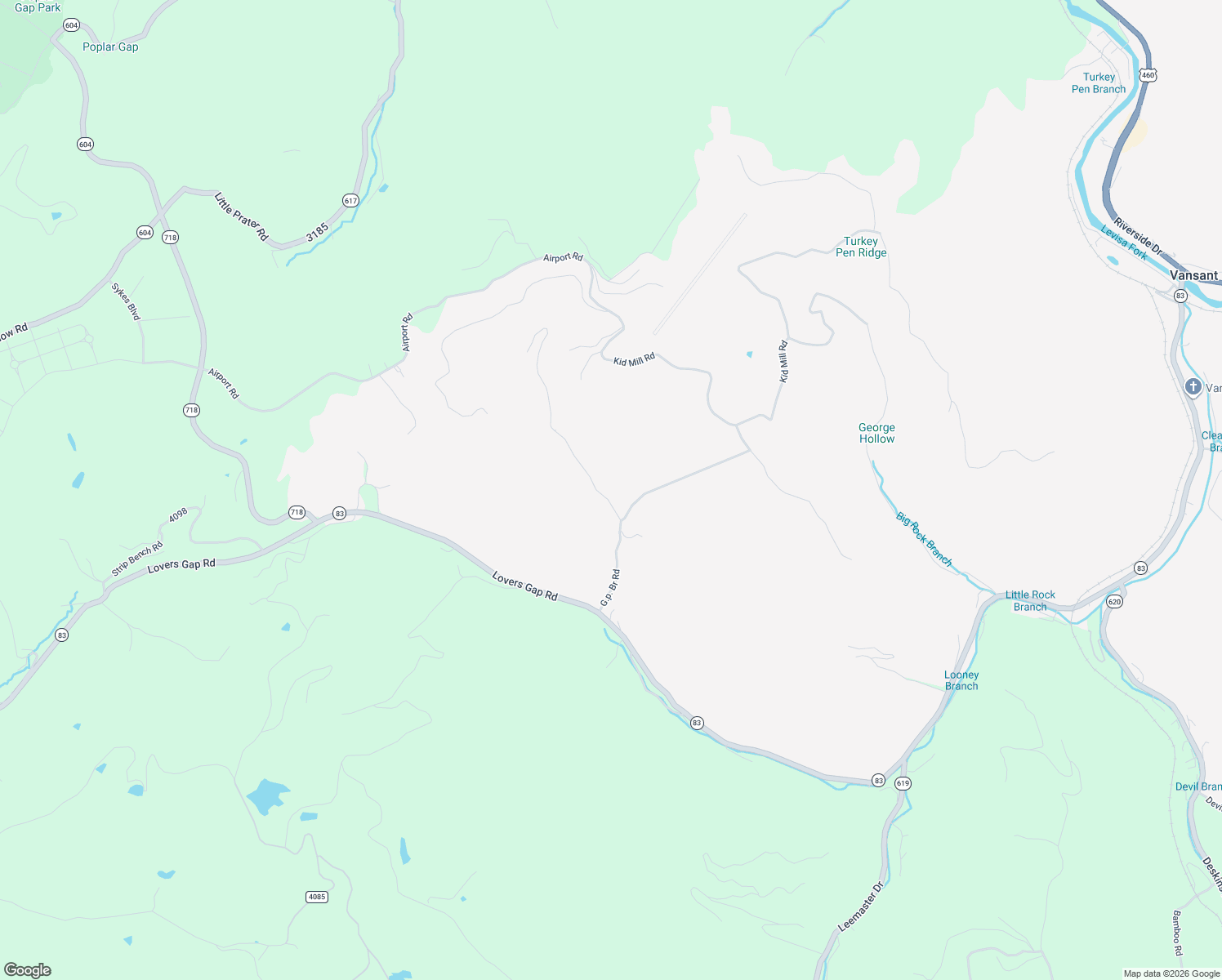map of restaurants, bars, coffee shops, grocery stores, and more near 1354 G P Branch Road in Vansant
